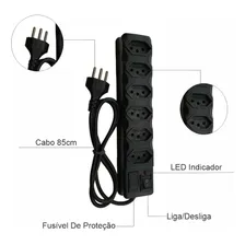 Kit 2 Réguas Extensão Elétrica 6 Tomadas Filtro Linha 127/220V Foto mini 4