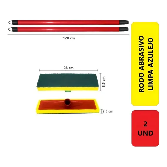 Kit 2 Rodo Abrasivo Esponja Limpa Piso Azulejo C/ Cabo 1,20m Foto 1