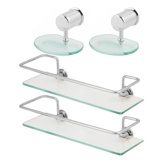 Kit 2 Saboneteiras Inox Cromado + 2 Porta Shampoo Banheiro Foto 1