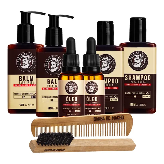 Kit - 2 Shampoo, 2 Balm, 2 Oleo, Pente De Madeira E Escova Foto 1