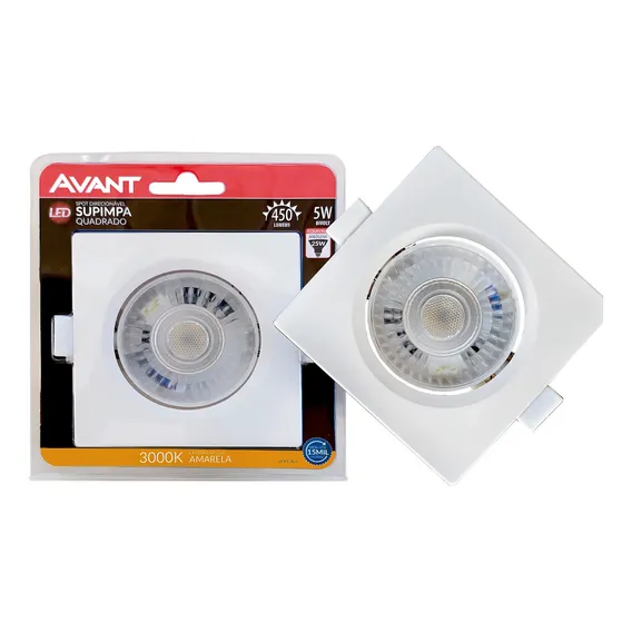 Kit 2 Spot Led 5w Avant Quadrado Branco Quente Direcionável 110V/220V Foto 1