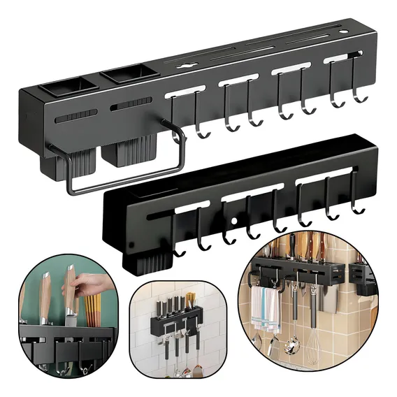 Kit 2 Suporte Faca Porta UtensÃlio Gancho Talher Parede Cor Preto Foto 1