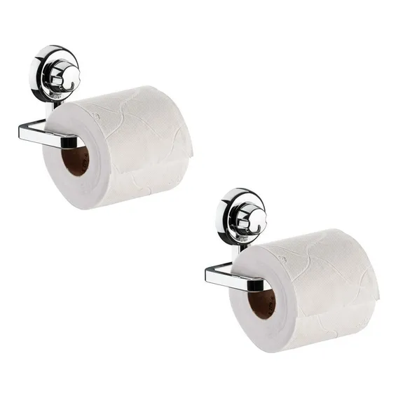 Kit 2 Suporte Porta Papel Higiênico Ventosa Cromado Future Foto 1