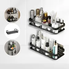 Kit 2 Suportes Prateleira Adesiva Porta Shampoo Box Banheiro Cor Preto Foto mini 1