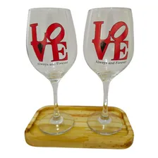 Kit 2 Taças Bandeja Frase Love Personalizada Vinho Foto mini 1