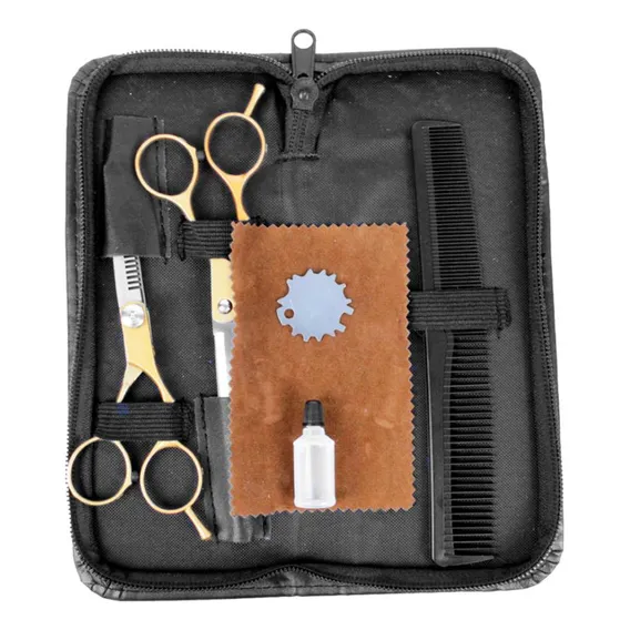 Kit 2 Tesouras Profissionais Desfiadeira Cortar Cabelo 7 Pçs Foto 1