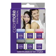Kit 2 Tinta Facial Color Make Liquida Com 06 Cores + Pincel Foto mini 1