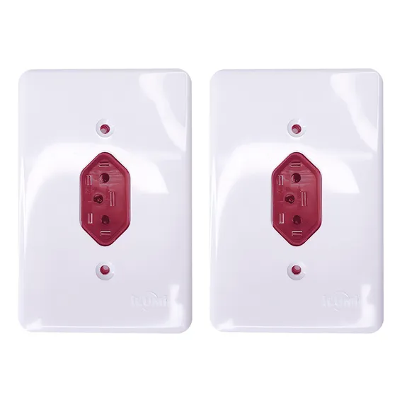 Kit 2 Tomada 10a 2p+t Vermelha Embutir Ilumi Para Cozinha Cor Branco Foto 1