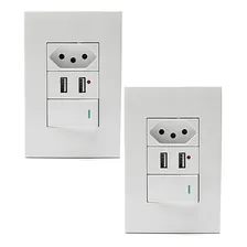 Kit 2 Tomadas Com Interruptor Com 2 Entradas Usb 5v 2.1a 023 Foto mini 1