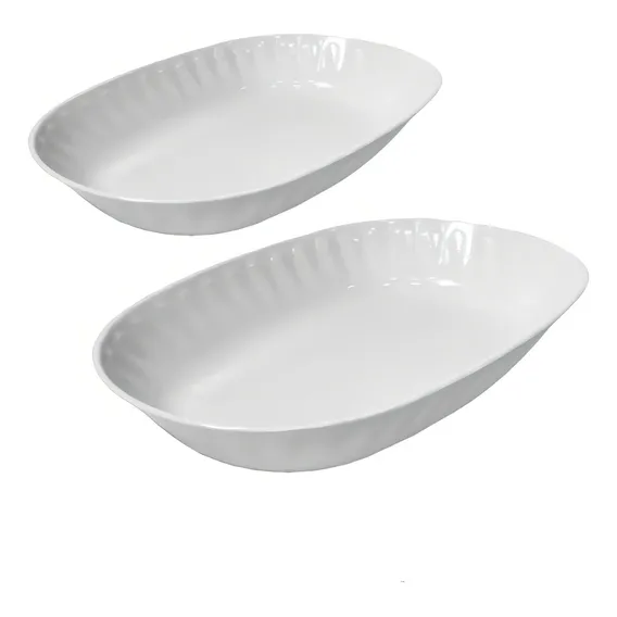 Kit 2 Travessas Melamina Oval Funda Branco 23cm / 25cm Foto 1