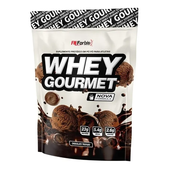Kit 2 Uni Whey Protein Gourmet Fn Forbis 907g Refil Sabor Chocolate Foto 1
