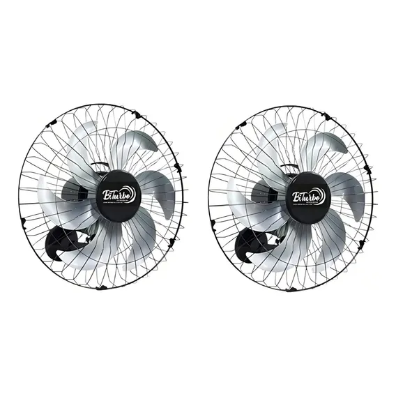 Kit 2 Ventilador Parede Biturbo Venti- 50cm + Forte Potente Estrutura Preto Pás Cinza 127/220v Foto 1