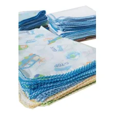 Kit 20 Fralda De Pano Estampada Menino 70x70cm Com Crochê Foto mini  3