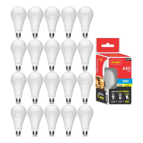 Kit 20 Lampada Led 20w Branco Quente 3000k Luz Amarela Alta Foto 1