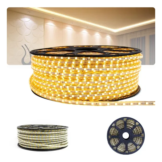 Kit 20 Metros Fita Mangueira Led Chata 5050 Com Fonte Luz Branco-quente 110v Foto 1