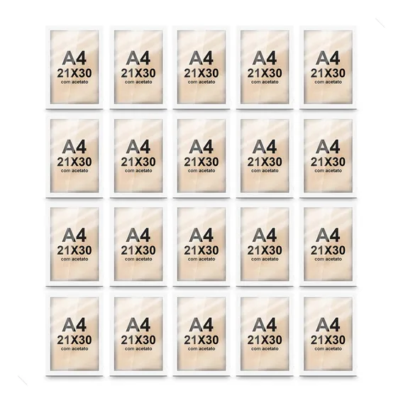 Kit 20 Molduras Para Quadro A4 21x30 Certificado Com Acetato Cor Branco Kit 20 Porta Retratos Foto 1