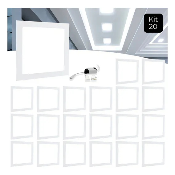 Kit 20 Painel Plafon Led 18w Embutir Quadrado Slim Frio Foto 1