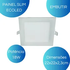 Kit 20 Painel Plafon Led 18w Quadrado Embutir 6500k 22x22 Foto mini 2