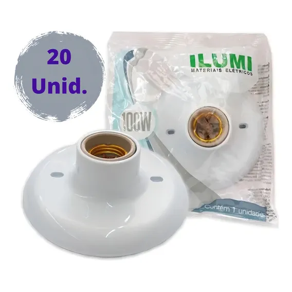 Kit 20 Plafonier Plafon Bco 100w E27 Bocal Porcelana Ilumi Cor Branco Foto 1