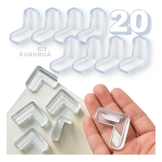 Kit 20 Protetores Quina De Mesa Cantoneira Triangulo Segurança Criança Transparente Marca Kururuá Foto 1