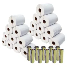 Kit 20 Rolos Etiqueta Couche 75x40 ( 7,5x4 ) + 10 Ribbons Cor Branco Foto mini 1