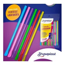 Kit 200 Canudo Colher Mexedor Colorido Strawplast Foto mini 2