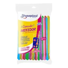 Kit 200 Canudo Colher Mexedor Colorido Strawplast Foto mini 1