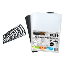 Kit 200 Capas Lisa E Couro A4 + 200 Espirais Preto 9mm Foto mini 1