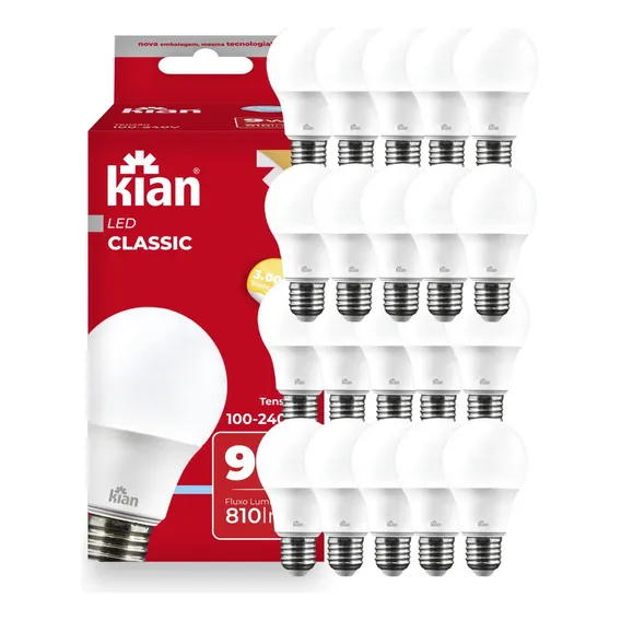 Kit 20x Lâmpada Led Bulbo 9w Econômica Branca Morna 3.000k Foto 1