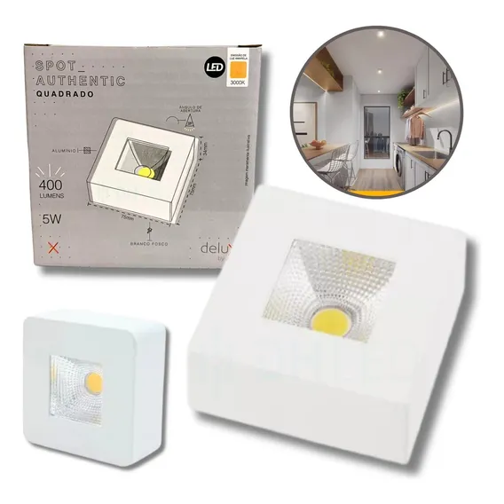 Kit 20x Spot Led Authentic Quadrado Sobrepor 5w Avant 3000k 110v/220v Foto 1