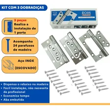Kit 21 Peças Dobradiça Aço Inox Encaixe Rápido Sobrepor 360° Cor Escovado Foto mini  2