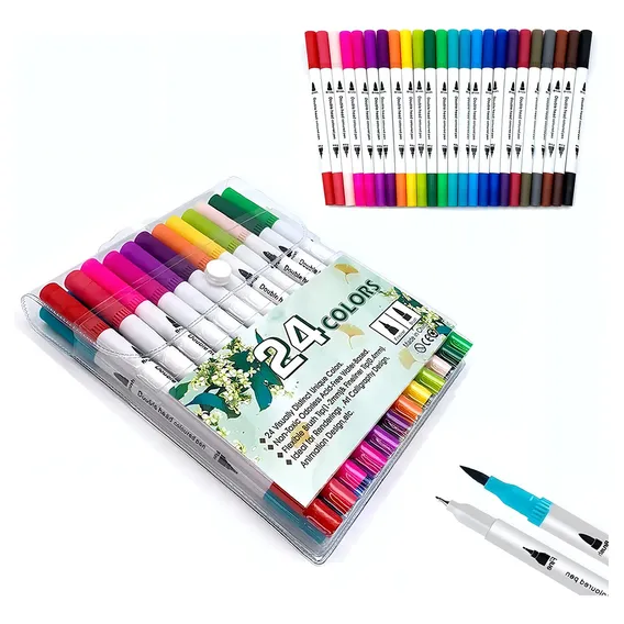 Kit 24 Brush Caneta Pen Ponta Pincel Canetinha Foto 1
