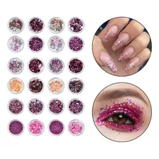 Kit 24 Glitter Decoração Unha Gel Nail Art Maquiagem Rosa Foto  mini 1