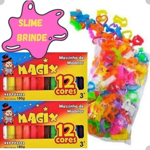 Kit 24 Massinha Modelar + 25 Moldes Forminha + Slime Brinde Foto 1