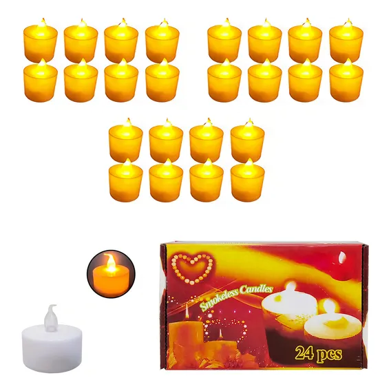 Kit 24 Velas Decorativas Eletr么nicas De Led + Baterias + Foto 1