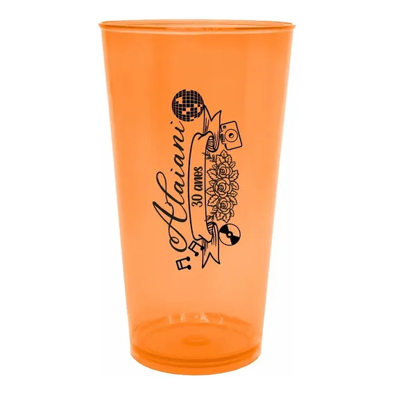 Kit 25 Copos Festa Caldereta 390ml Acrílico Personalizados Cor Laranja Foto 1