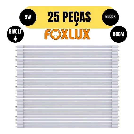 Kit 25 Lampada Tubular Led 9w 6500k Bivolt 60cm Foxlux Foto 1