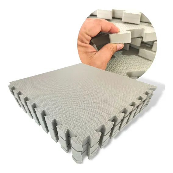 Kit 25 Tapete Tatame Eva 50x50 20mm Funcional Academia Yoga Cor Cinza Claro Textura Foto 1