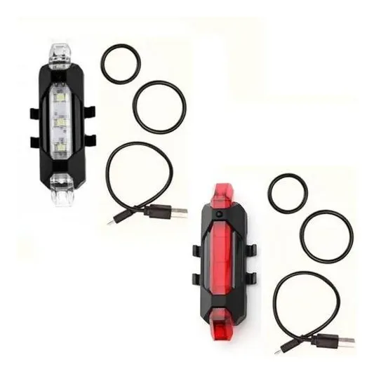 Kit 2x Lanterna Bike Sinalizador Recarregável Traseiro Farol Foto 1