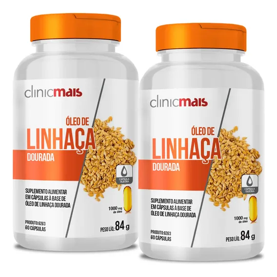 Kit 2x Óleo De Linhaça Dourada - 60 Cápsulas 1000mg - Clinicmais Foto 1