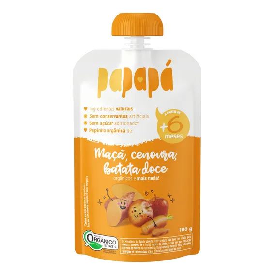 Kit 2x: Papinha Orgânica Maçã/cenoura/batata Doce Papapá100g Foto 1