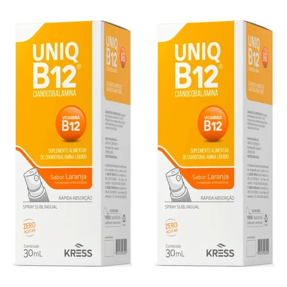 Kit 2x Pure B12 Vitamina Spray Sublingual 30ml Kress Sabores Sabor Laranja Foto 1
