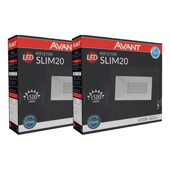 Kit 2x Refletor Slim Avant 20w Luz Branco Frio 6500k Bivolt Foto 1