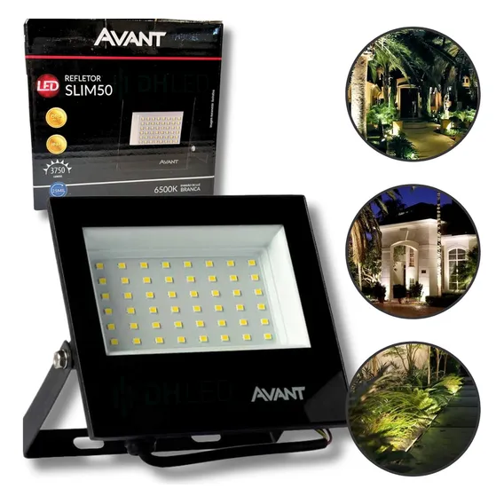 Kit 2x Refletor Slim Led 50w Avant Branco Frio Holofote Ip66 Carcaça Preto Luz Branco-frio 127/220v Foto 1