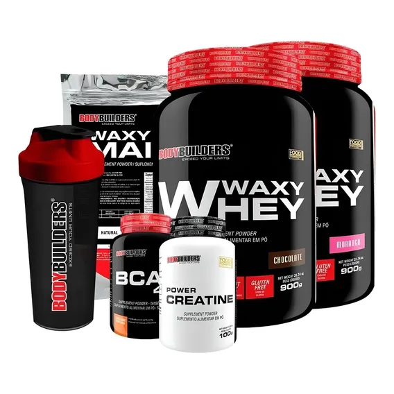 Kit 2x Whey 900g + Bcaa + Creatina + Coquet. + Waxy Maize Foto 1