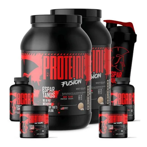 Kit 2x Whey Baunilha 2x Bcaa 2x Creatina E Shaker Espartanos Foto 1