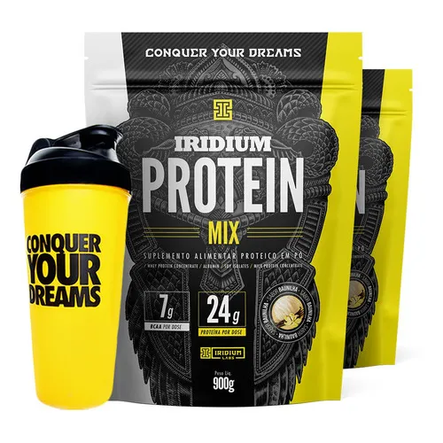 Kit 2x Whey Protein Mix 900g + Coqueteleira Iridium Labs Sabor Baunilha Foto 1