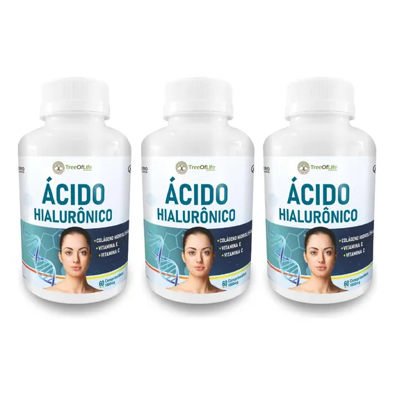 Kit 3 Ácido Hialurônico Colágeno Hidrolisado Vitamina 1000mg Foto 1