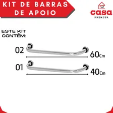 Kit 3 Alças Ou Barra De Apoio, 2 Alças 60 Cm E 1 Alça 40 Cm Cor Prateado Premier Foto mini 2