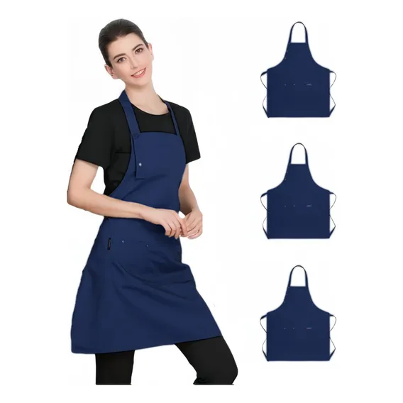 Kit 3 Avental Cozinha Churrasqueiro Restaurante Barista Cor Azul Desenho Do Tecido Pano Oxford Foto 1